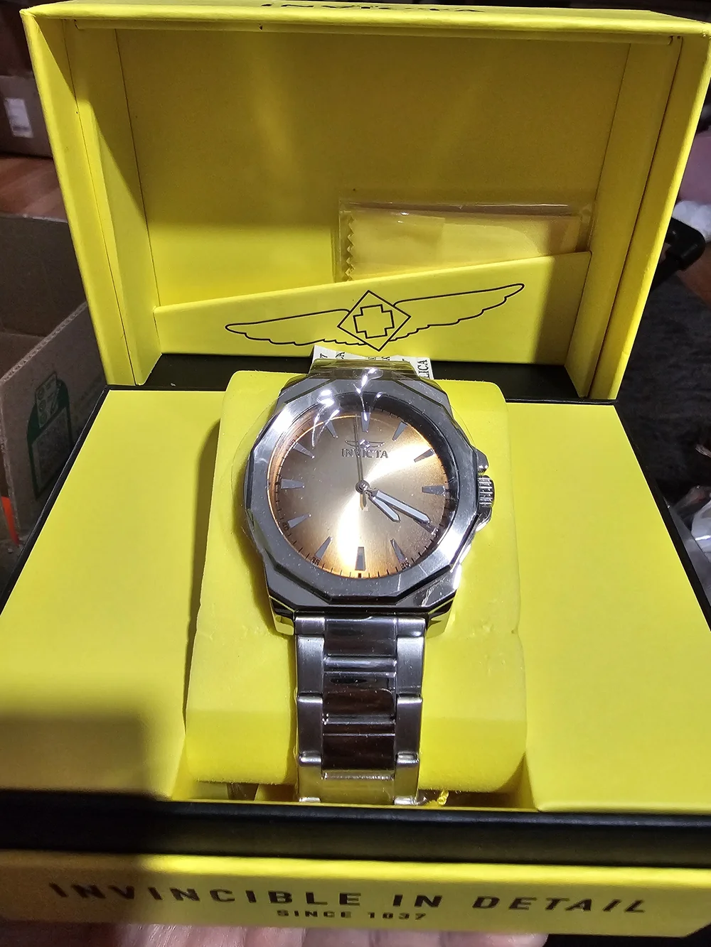 Invicta Men’s Silver Stainless Steel Watch with Gold Dial